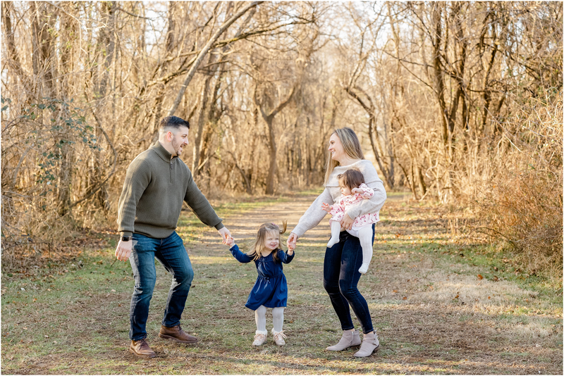 Winter family photography portraits at Terrapin Nature Park in Stevensville, Maryland