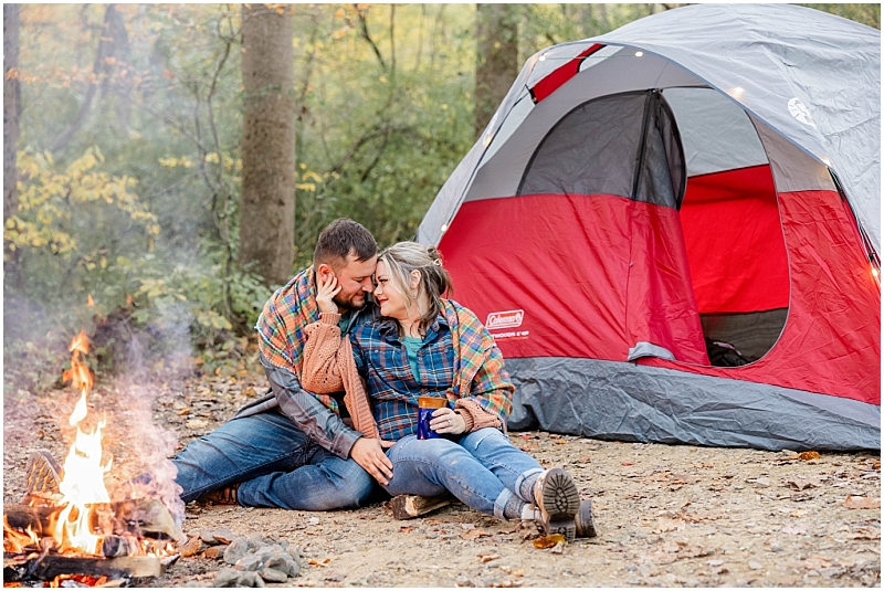 Fall camping engagement portraits at Susquehanna State Park in Havre de Grace, Maryland