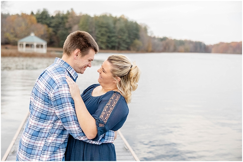 Fall engagement portraits taken at Piney Run Park in Sykesville, Maryland